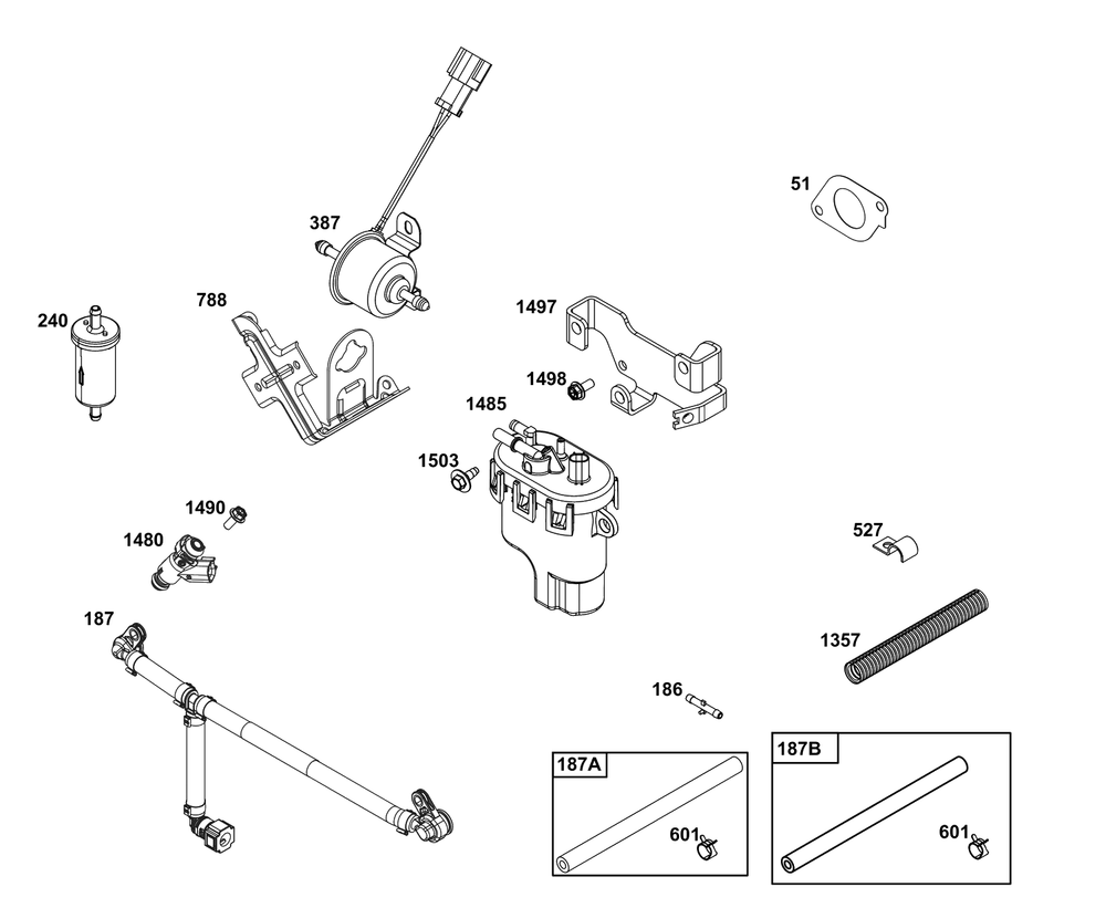 Fuel Supply Group Diagram and Parts List for 54E177-0011-J1  Briggs and Stratton Engine